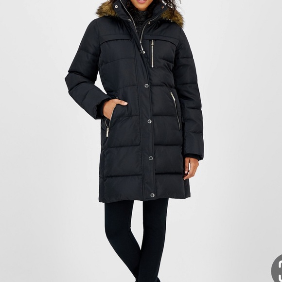 Michael Kors Black Puffer Jacket with Faux Fur Hood - Picture 1 of 5